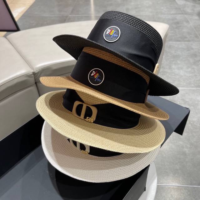 Dior迪奥草帽 名媛风遮阳帽 细草制作 可折叠 头围57Cm帽子渔夫帽棒球帽针织帽
