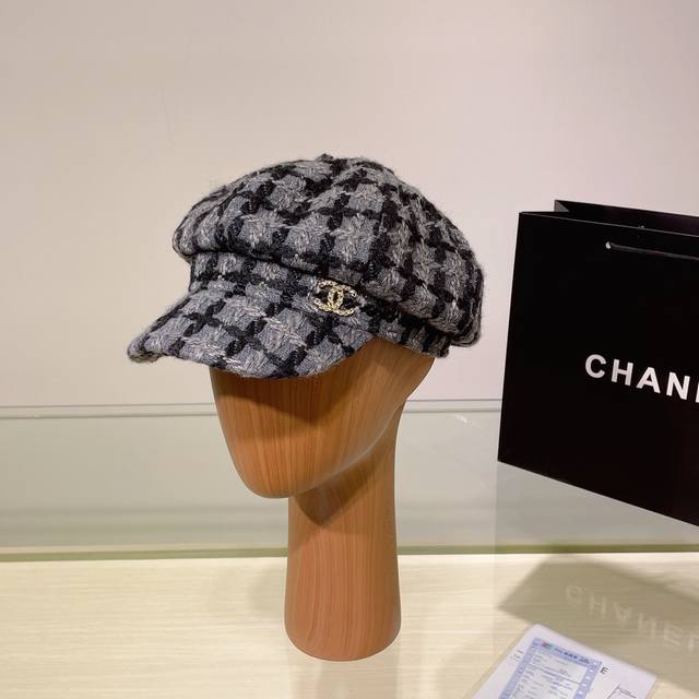 Chanel香奈儿高品质羊毛粗花呢八角帽 贝雷帽 每年必不可少的帽型之一 超时尚百搭单品 秋冬季最新面料 经典奕是时尚 头围:57Cm帽子渔夫帽棒球帽针织帽