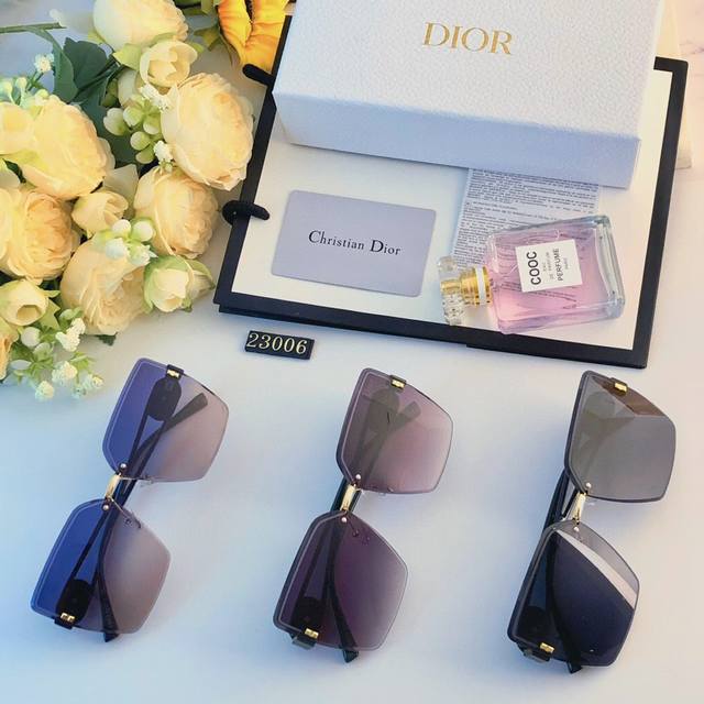 Dior女士时尚无框切边尼龙大框防紫外线太阳镜圆脸显瘦潮沙滩度假墨镜眼镜墨镜太阳镜