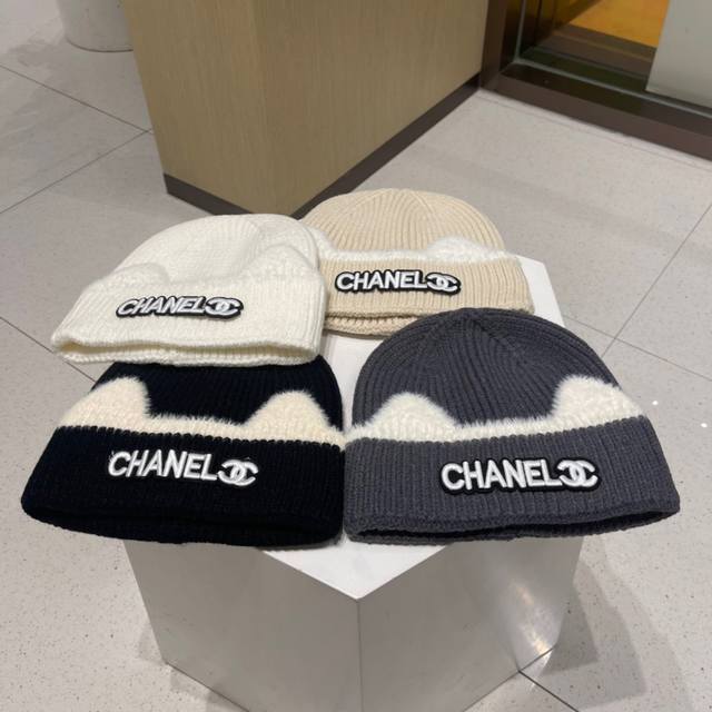 Chanel香奈儿 猫耳朵毛线帽子女秋冬保暖护耳针织帽日系可爱套头帽2023新款冷