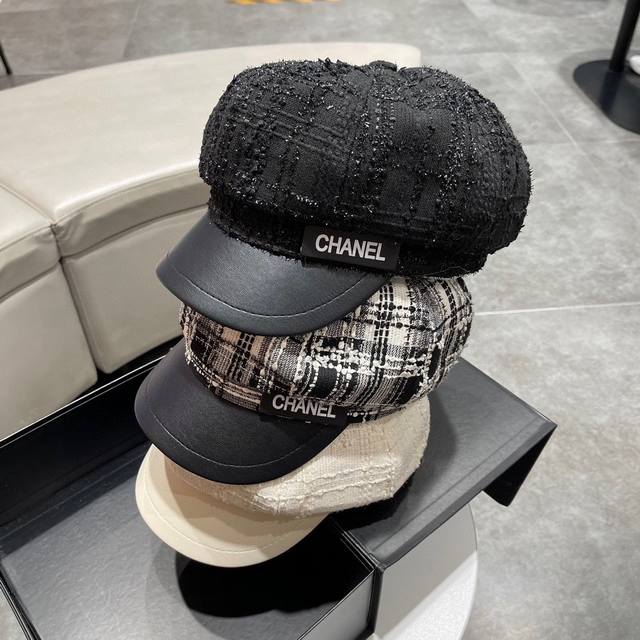 Chanel香奈儿 帽子女款春秋小香风八角帽韩版百搭英伦复古格子贝雷帽