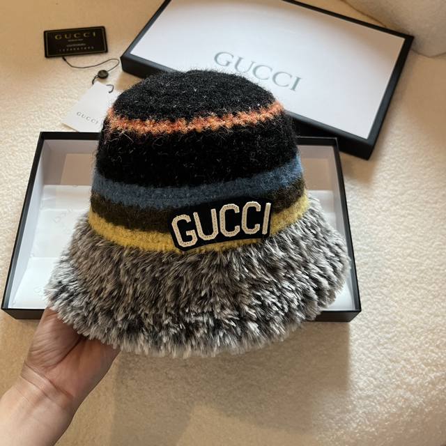 Gucci古奇秋冬新款羊毛渔夫帽 拼色设计 超级百搭款 头围57Cm左右
