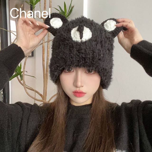 Chanel香奈儿 新款针织毛线帽 呆萌猫耳朵针织帽 Ddd