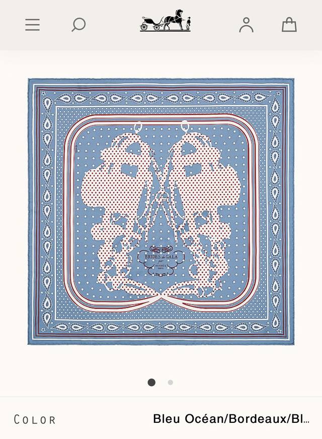 Shms2160原单爱马仕 华丽的缰辔 90Cm真丝方巾，1957年雨果 格里卡尔 Hugo Grygkar 创作这幅图案以来，它便不断被重新演绎，从中获得新生