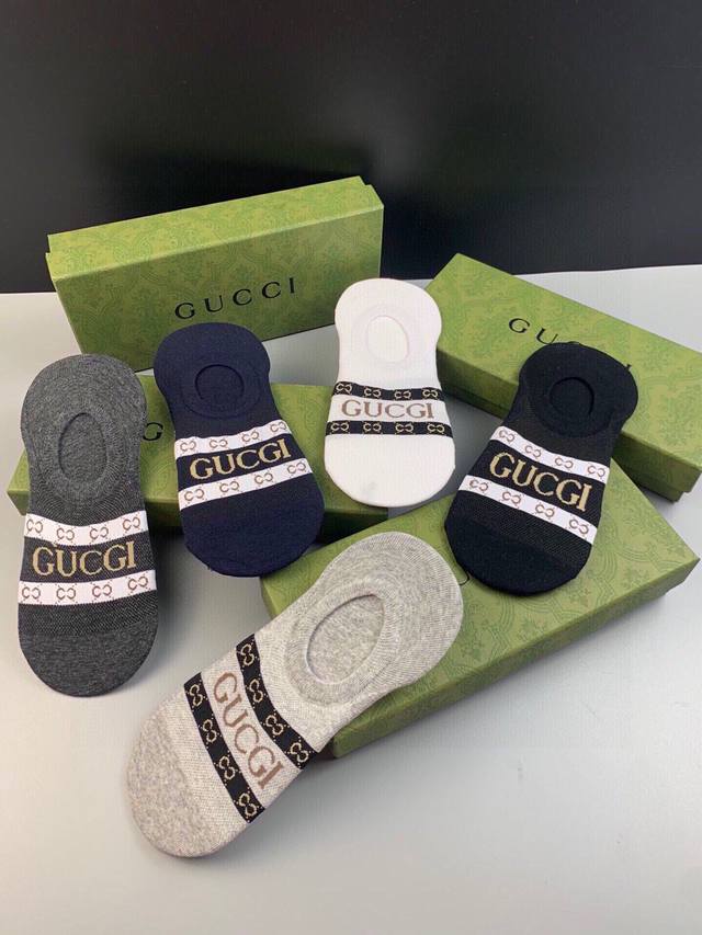 特 Gucci 古奇g家新品男款隐形袜子 一盒五双 提花经典ｇ家标志，纯棉材质，超舒适超美腻大牌出街，潮人必备超好搭